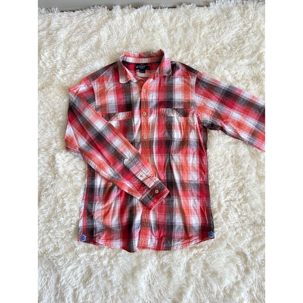 Cremieux Classics Mens Medium Slim Fit Plaid Dual Pocket Button Down Shirt Red M